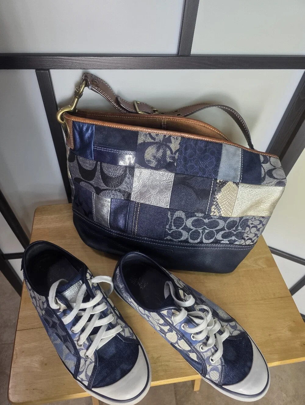 Coach Patchwork Navy & Metallic Gold Shoulder Bag - Navy Coach Sneakers SIZE 11